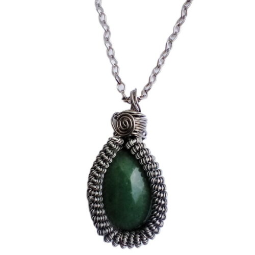Colar Pingente Wire Wrap Quartzo Verde