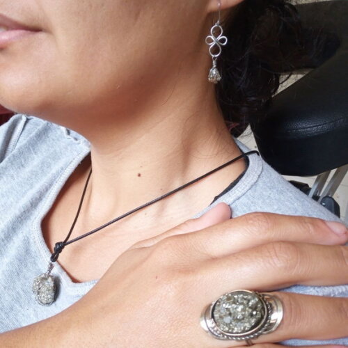 Conjunto de Pedra Pirita, Artesanal. Aço Inox, Artesanal
