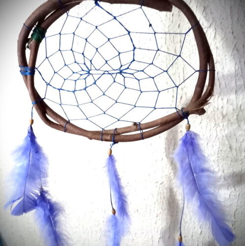 Filtro dos Sonhos de Cipó, Pena Lilás, Artesanal