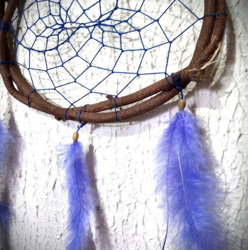 Filtro dos Sonhos de Cipó, Pena Lilás, Artesanal