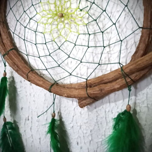 Filtro dos Sonhos de Cipó, Penas Verdes, Artesanal