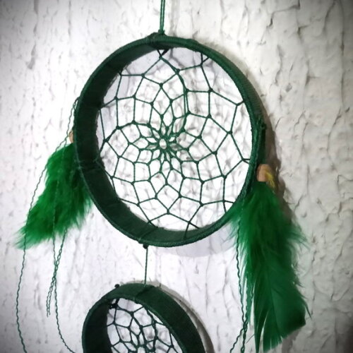 Filtro dos Sonhos Duas Argolas, Verde, Artesanal
