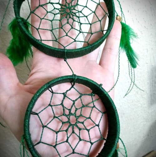 Filtro dos Sonhos Duas Argolas, Verde, Artesanal