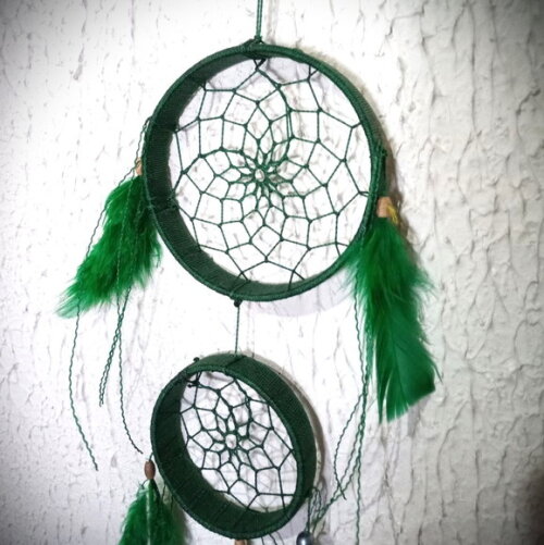 Filtro dos Sonhos Duas Argolas, Verde, Artesanal