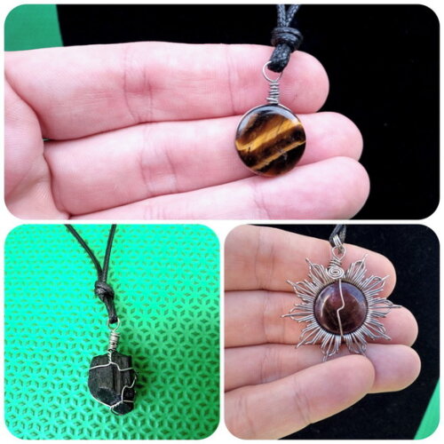 Kit de Colares de Pedra, Olho de Tigre, Ametista, Turmalina