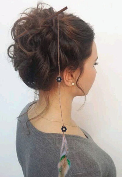 Palito de Cabelo com Tererê Pena Verde, Artesanal