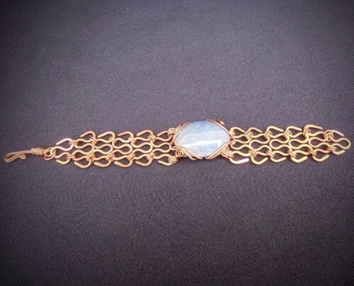 Pulseira Caminho da Lua com Pedra Sodalita, Artesanal, Cobre