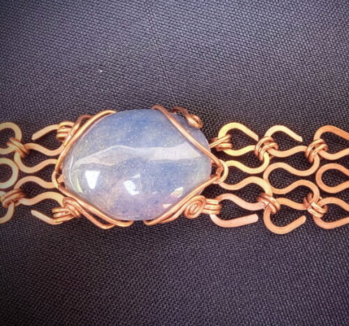 Pulseira Caminho da Lua com Pedra Sodalita, Artesanal, Cobre