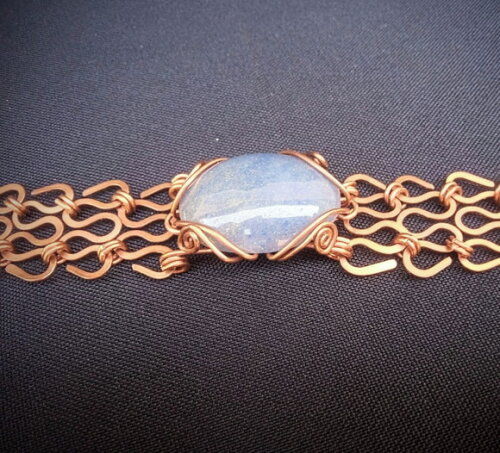 Pulseira Caminho da Lua com Pedra Sodalita, Artesanal, Cobre