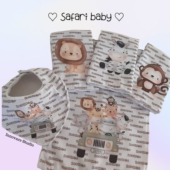 Kit babador e fraldinhas - safari baby