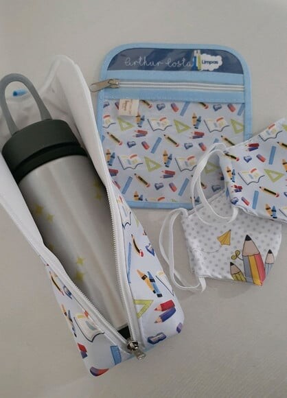 KIT Escolar- porta garrafa e porta máscaras