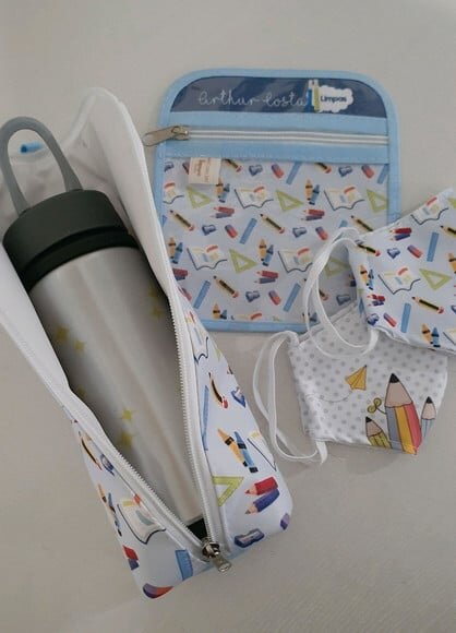 KIT Escolar- porta garrafa e porta máscaras