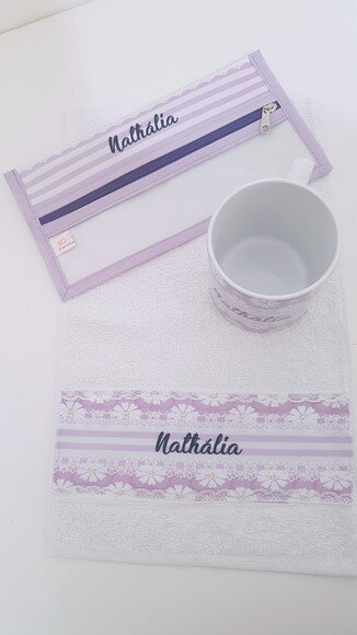 Kit Necessaire e toalha de mão Flores