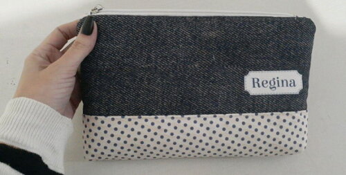 Necessaire G personalizada - jeans e bolinhas
