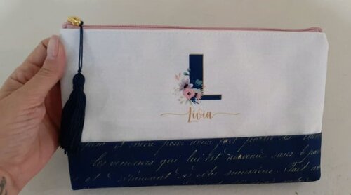 Necessaire G personalizada - marinho e branco