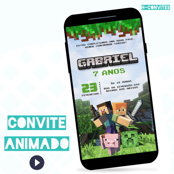 Convite Animado Minecraft