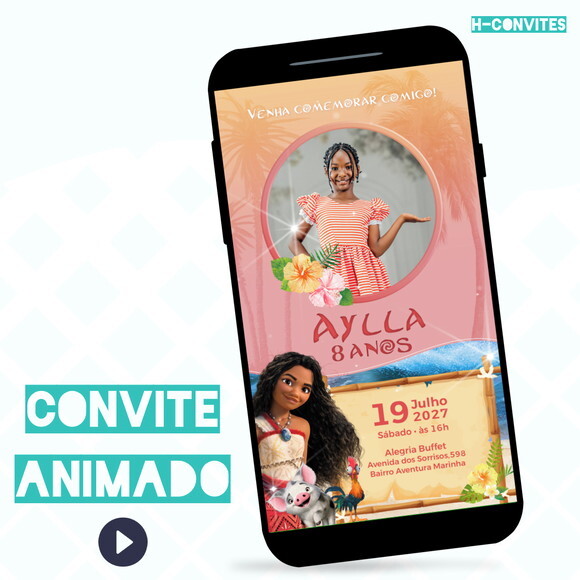 Convite Animado Moana 2