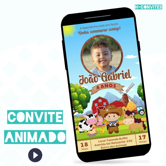 Convite Animado Fazendinha Menino