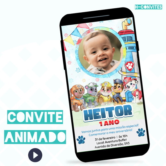 Convite Animado Patrulha Canina Aquarela