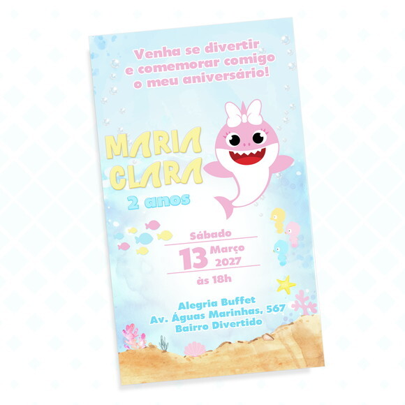 Convite Digital Baby Shark Candy Colors Menina