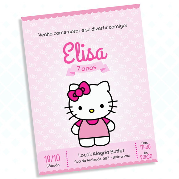 Convite Digital Hello Kitty Rosa