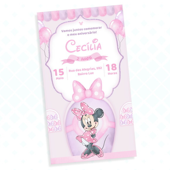 Convite Digital Loja de Laços da Minnie Aquarela