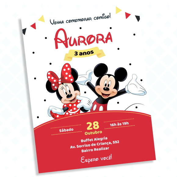 Convite Digital Minnie e Mickey