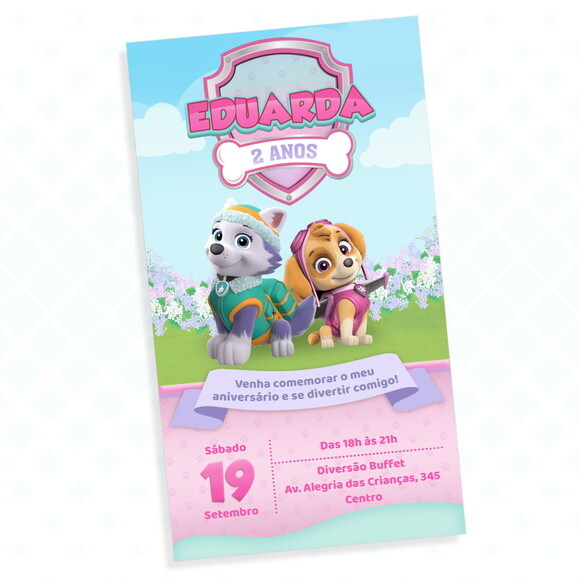 Convite Digital Patrulha Canina Rosa