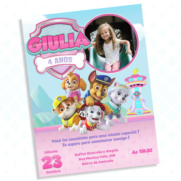Convite Digital Patrulha Canina Rosa