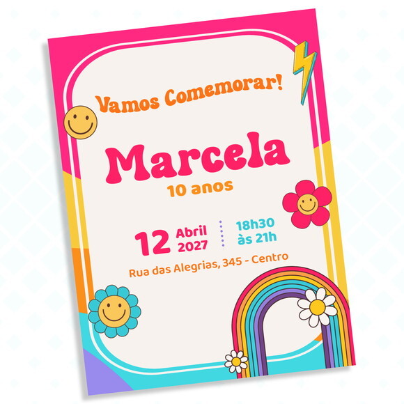 Convite Digital Retro Vibes / Goodvibes / Margaridas