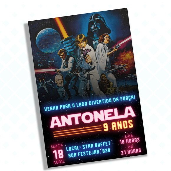 Convite Digital Star Wars Rosa/menina