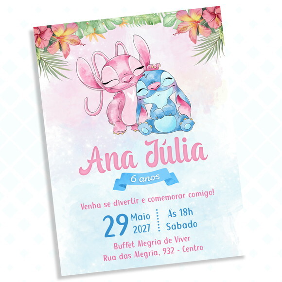 Convite Digital Stitch e Angel