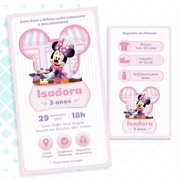 Convite Interativo Minnie Confeiteira / Confeitaria