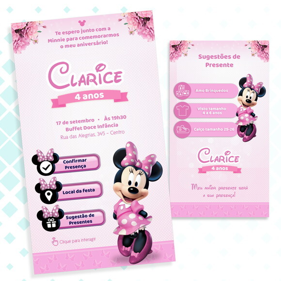Convite Interativo Minnie Rosa