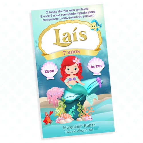 Convite Digital Ariel / Pequena Sereia Cute