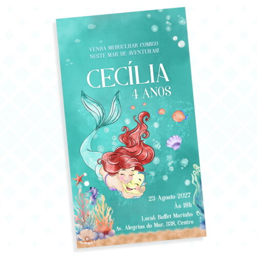 Convite Digital Ariel \ Pequena Sereia Aquarela