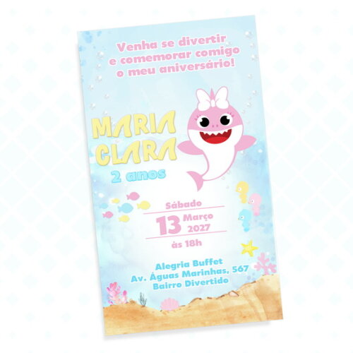 Convite Digital Baby Shark Candy Colors Menina
