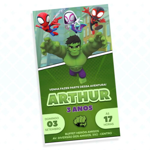 Convite Digital Hulk Spidey e Seus Amigos