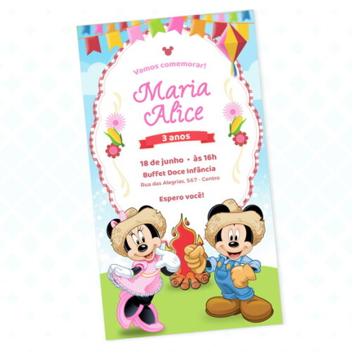Convite Digital Mikey e Minnie Festa Junina