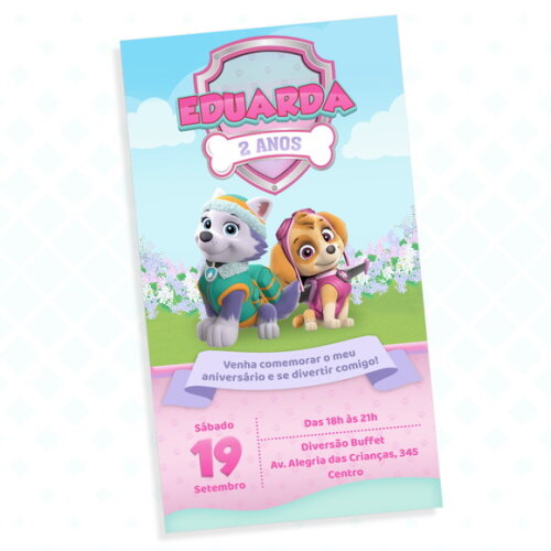 Convite Digital Patrulha Canina Rosa