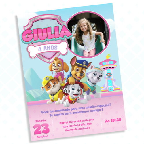 Convite Digital Patrulha Canina Rosa