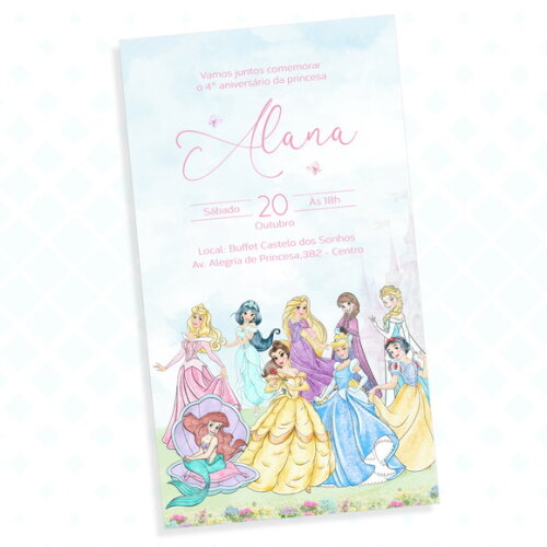Convite Digital Princesas Aquarela