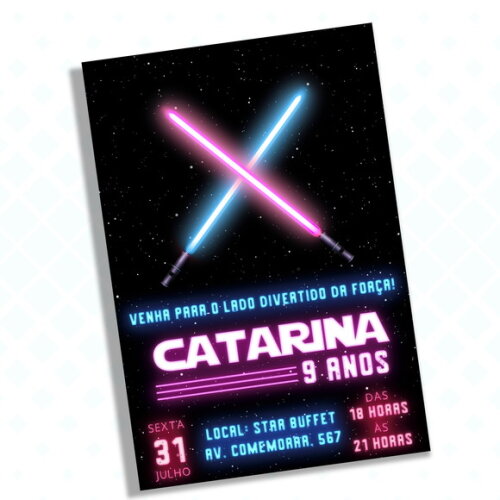 Convite Digital Star Wars Rosa/menina