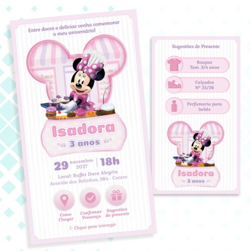 Convite Interativo Minnie Confeiteira / Confeitaria