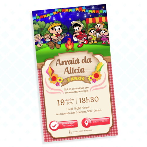 Convite Interativo Turma da Mônica Festa Junina Arraiá