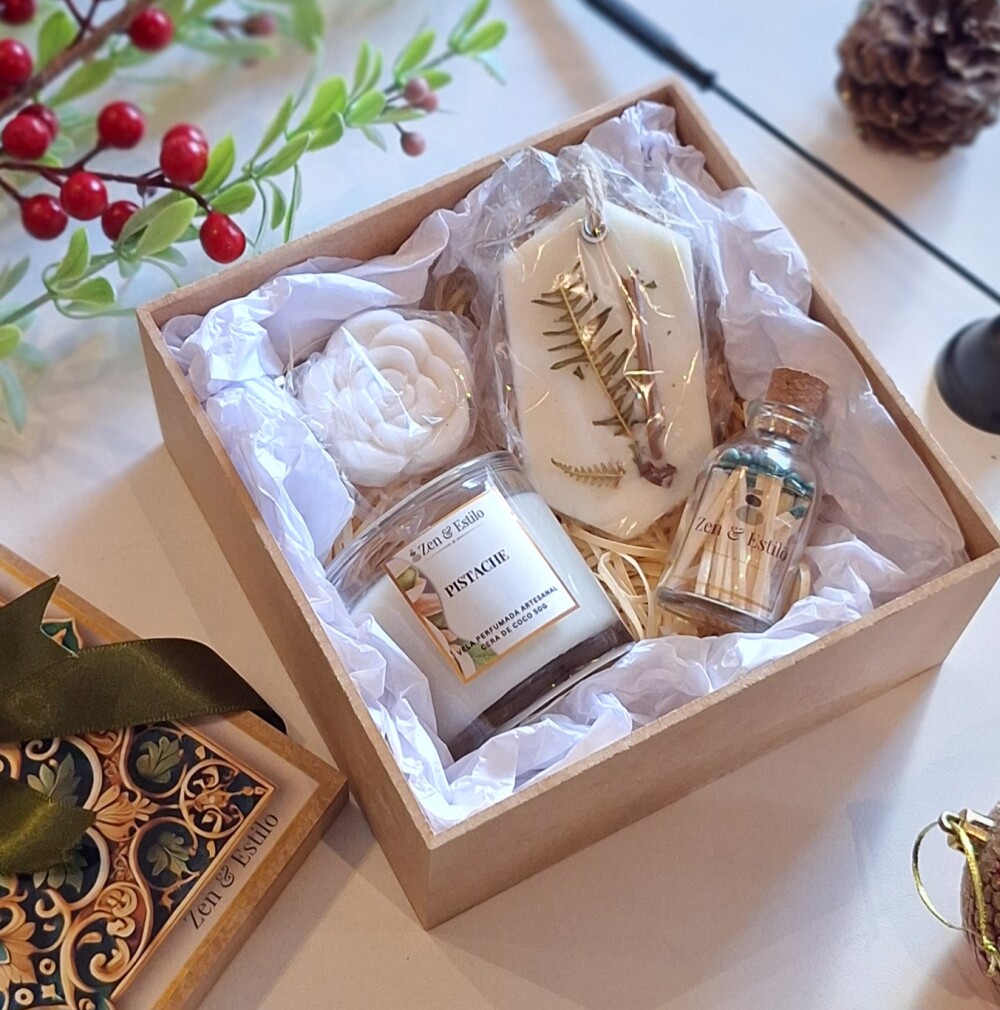 Kit Presente Elegância e Aromas Vela Pistache