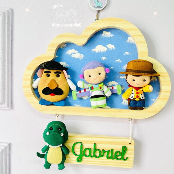 Kit Móbile + Enfeite de Porta Madeira Pinus Toy Story