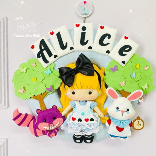 Enfeite de Porta Maternidade Alice no País das Maravilhas