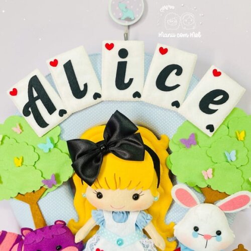 Enfeite de Porta Maternidade Alice no País das Maravilhas