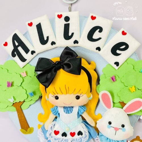 Enfeite de Porta Maternidade Alice no País das Maravilhas